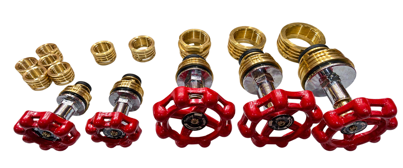 Red handwheel valve assemblies from the supplied product reference