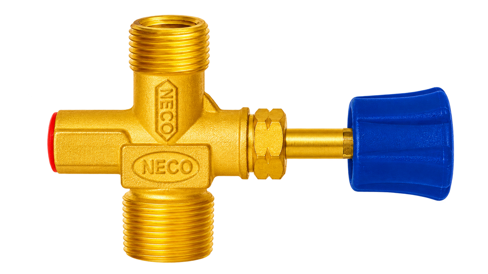 NECO brass cylinder valve with blue control knob